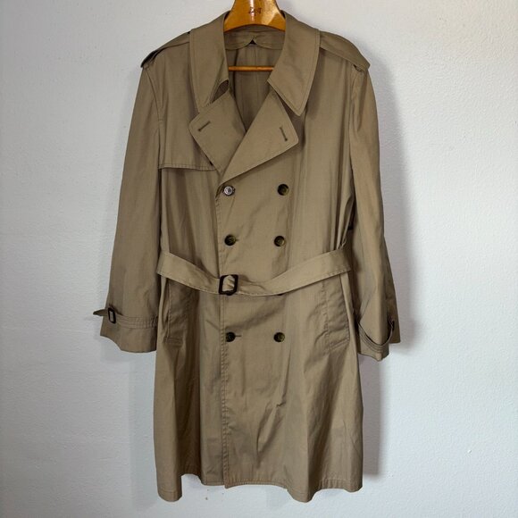 London‎ Fog Maincoats Trench Coat 46R Khaki Belted Zip-In Liner Double Breasted - Picture 2 of 16